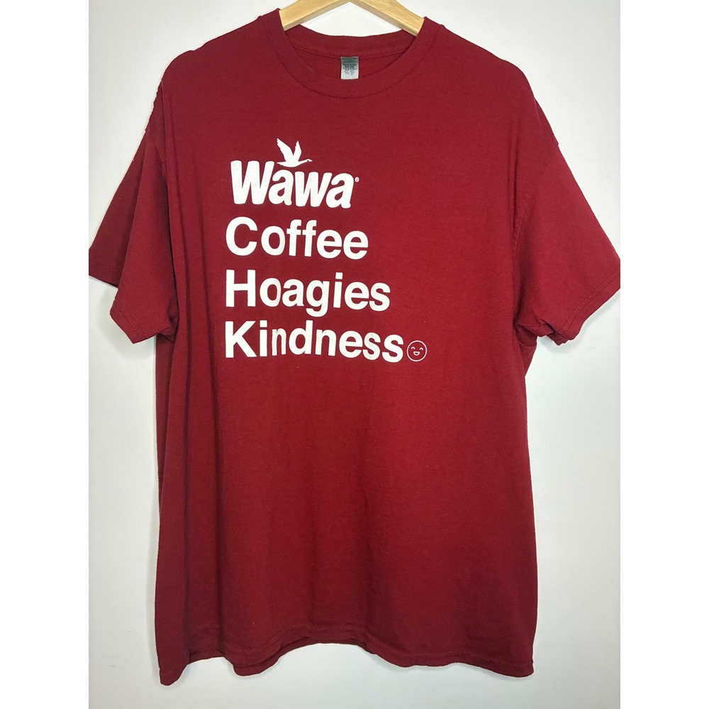 Wawa Coffee Hoagies Kindness Graphic T-Shirt Maroon Red XL Gildan Heavy Cotton